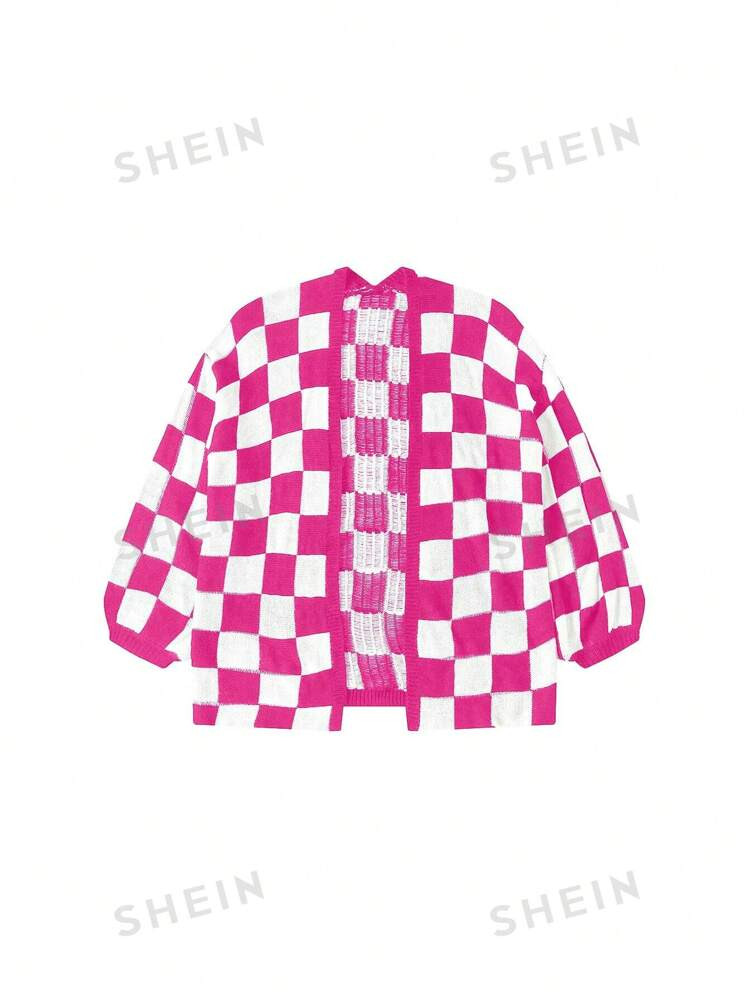 SHEIN Essnce Women's Casual Chic Checkered Pattern Cardigan | SHEIN USA | SHEIN