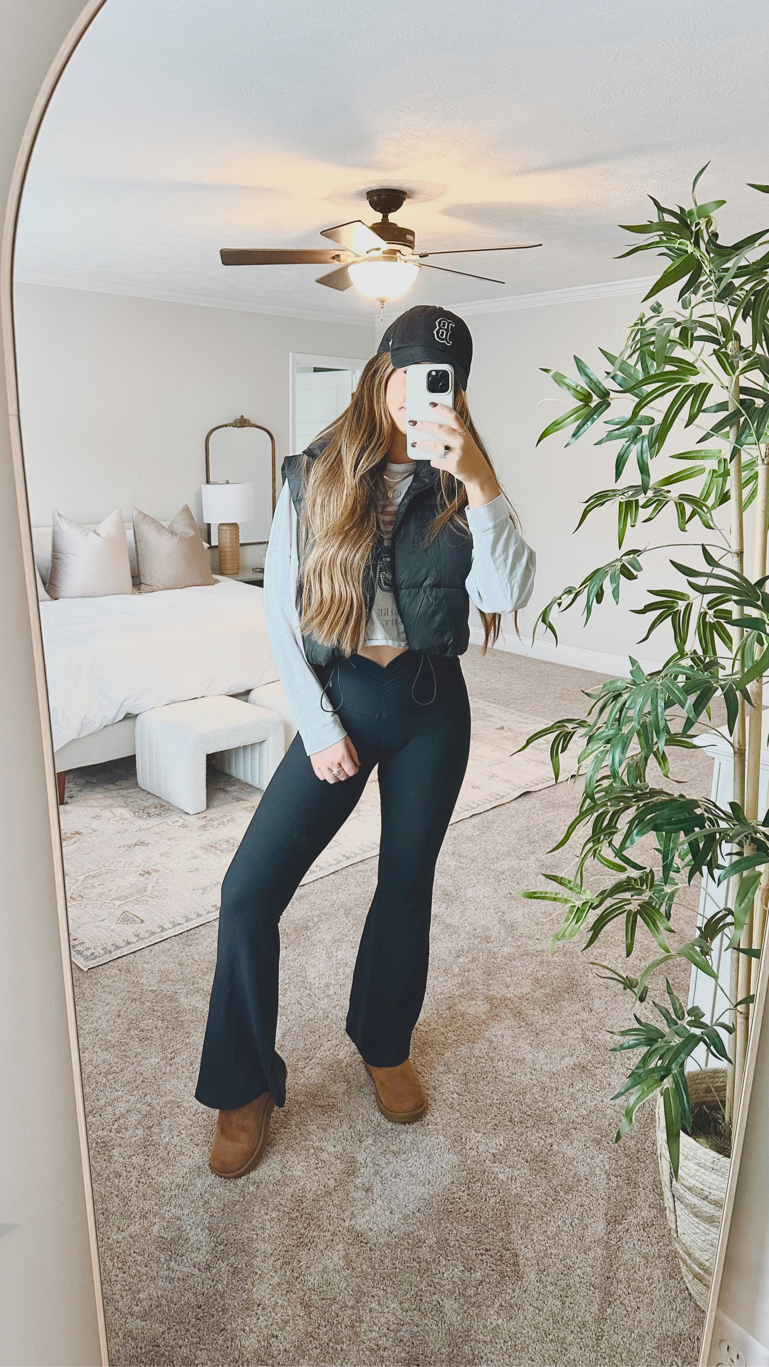 somethin simple ☁️🤍 winter fashion, neutrals, monochrome, puffer vest, cropped vest, Boston, flared leggings, yoga pants, graphic tee, gold jewelry 

#LTKunder50 #LTKfit #LTKFind