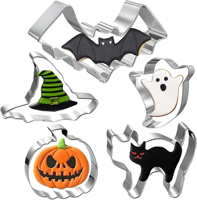 Halloween Cookie Cutters Set Large - Witch's Hat, Pumpkin, Ghost, Bat and Cat Cutter Stainless St... | Amazon (US)
