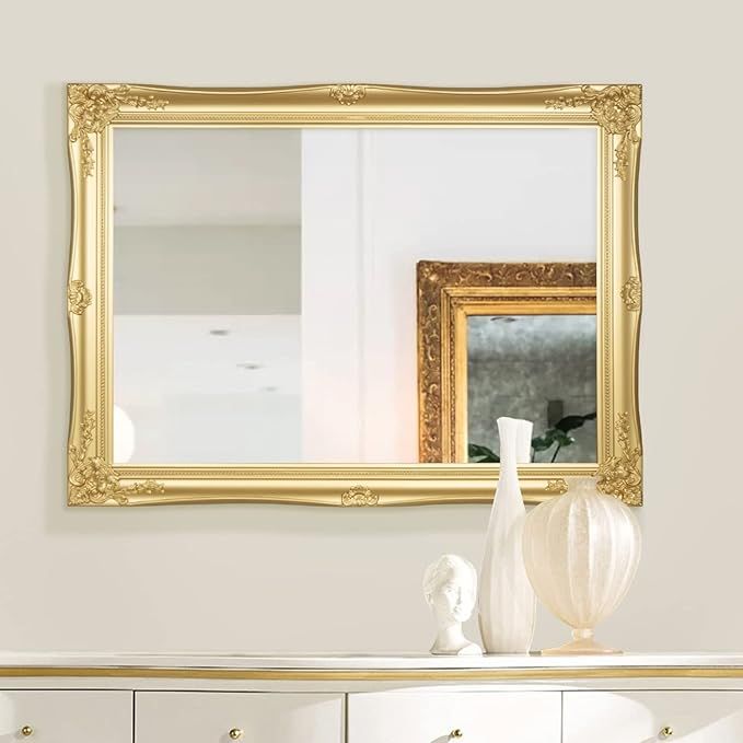 H-A Rustic Wall Mirror for Bathroom, Gold Vanity Mirrors for Wall Decor, Antique Ornate Mirror fo... | Amazon (US)