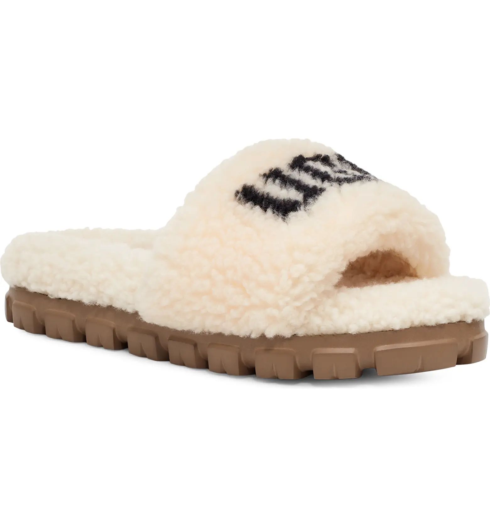 Cozetta Graphic Curly Genuine Shearling Lined Slide Sandal | Nordstrom