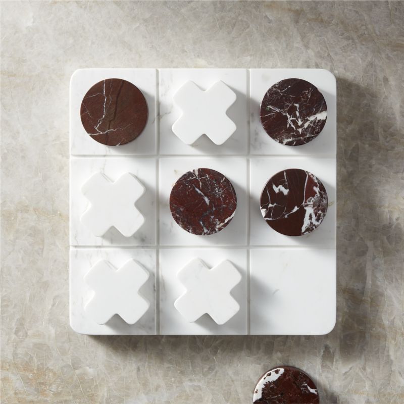 Red and White Marble Tic-Tac-Toe Set | CB2 | CB2