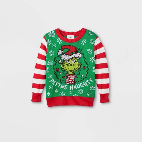 Toddler Boys' The Grinch 'Define Naughty' Sweater - Green | Target