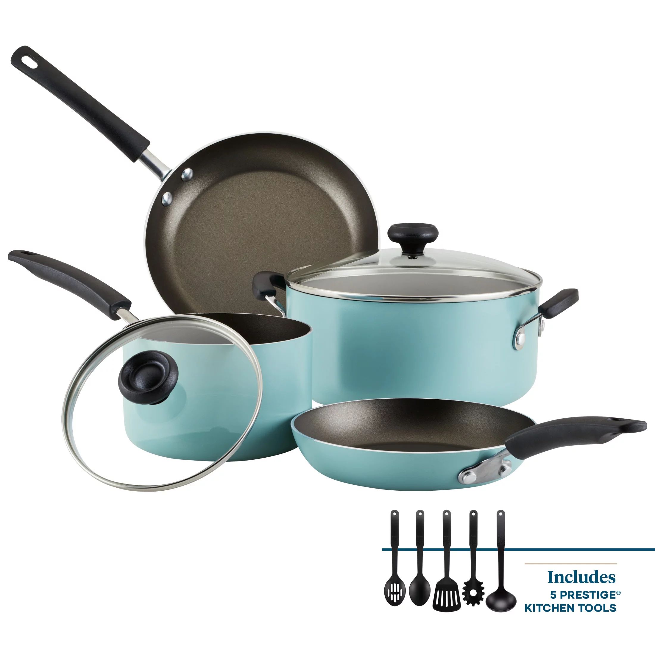 Farberware Easy Clean Aluminum Nonstick Cookware Pots and Pans Set, 11-Piece, Aqua | Walmart (US)