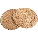 6 Pack, Natural Hand-Woven Water Hyacinth Placemats, Weave Round Place mats, Braided Straw Table ... | Amazon (US)