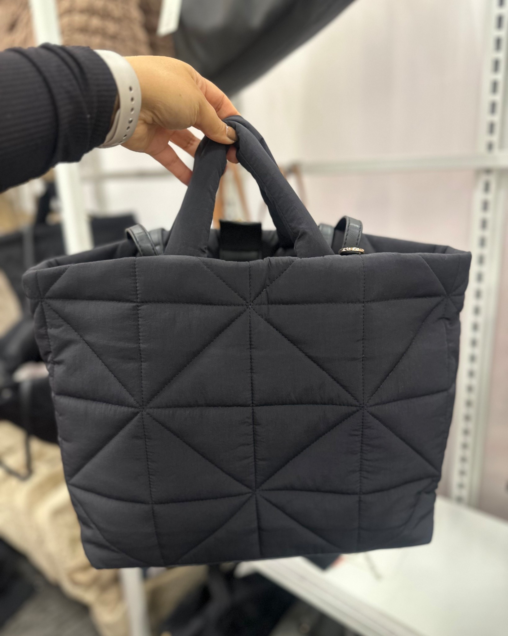 I have this puffer tote bag in light brown, and I just spotted the black one at my local Target! I love the size, it’s perfect for work and fits a laptop, a bag with all my work essentials, laptop charger, etc. 🖤

#LTKFindsUnder50 #LTKWorkwear