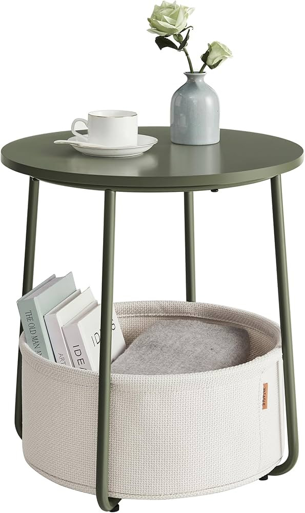 VASAGLE End Table, Small Bedside Table with Fabric Basket, Modern Nightstand, Round Side Table, f... | Amazon (US)