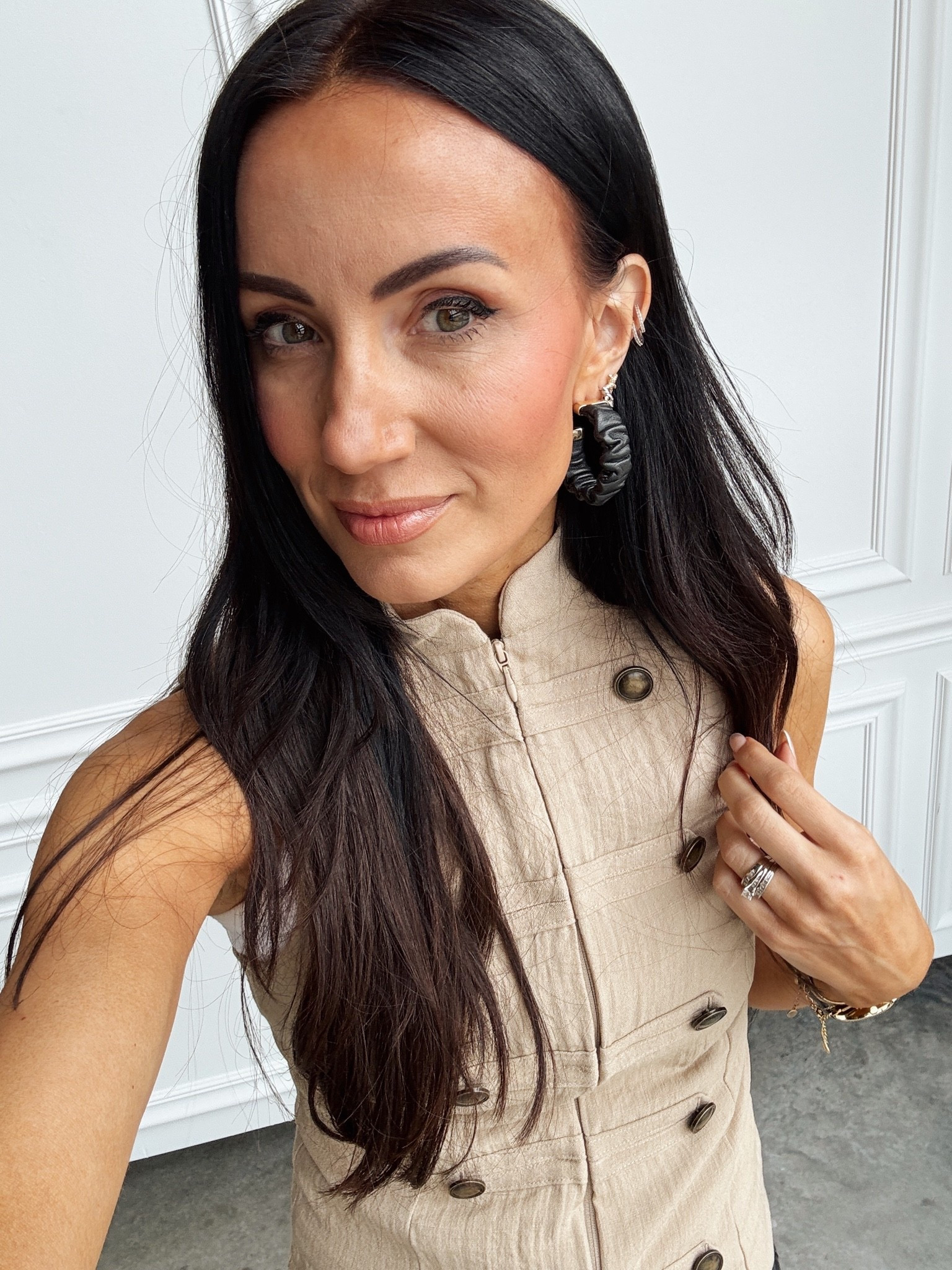 The coolest leather hoops from @Nickel & Suede - vest is @Zara and fits a little small