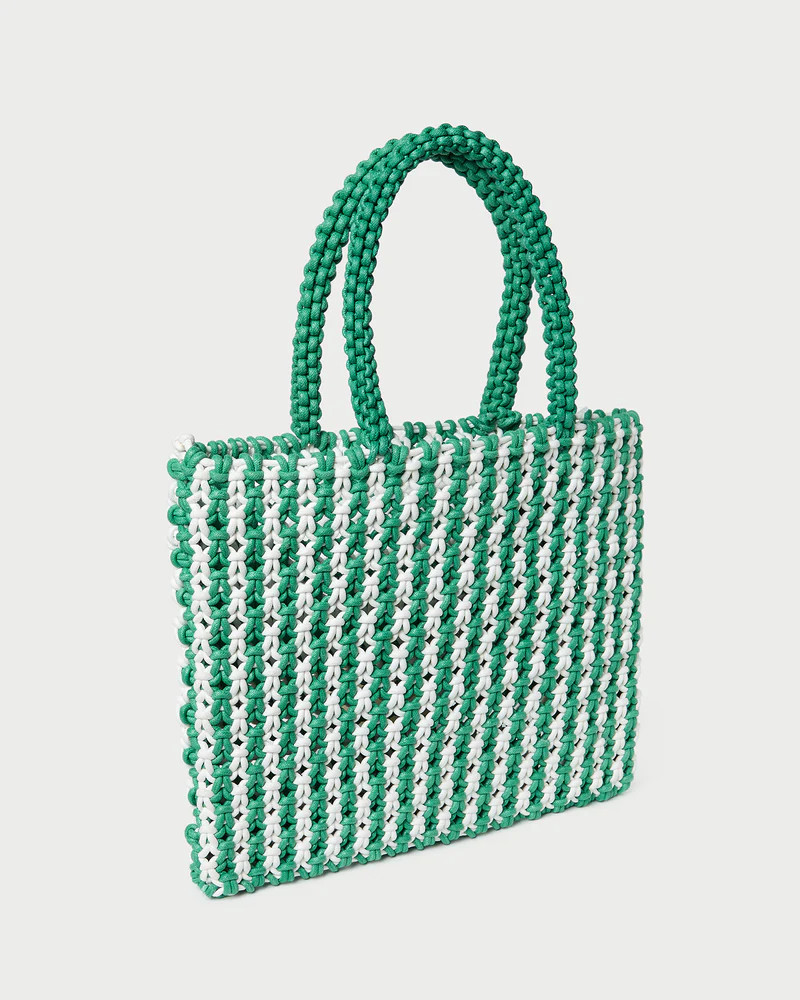 Celia White/Green Stripe Tote Bag | Loeffler Randall