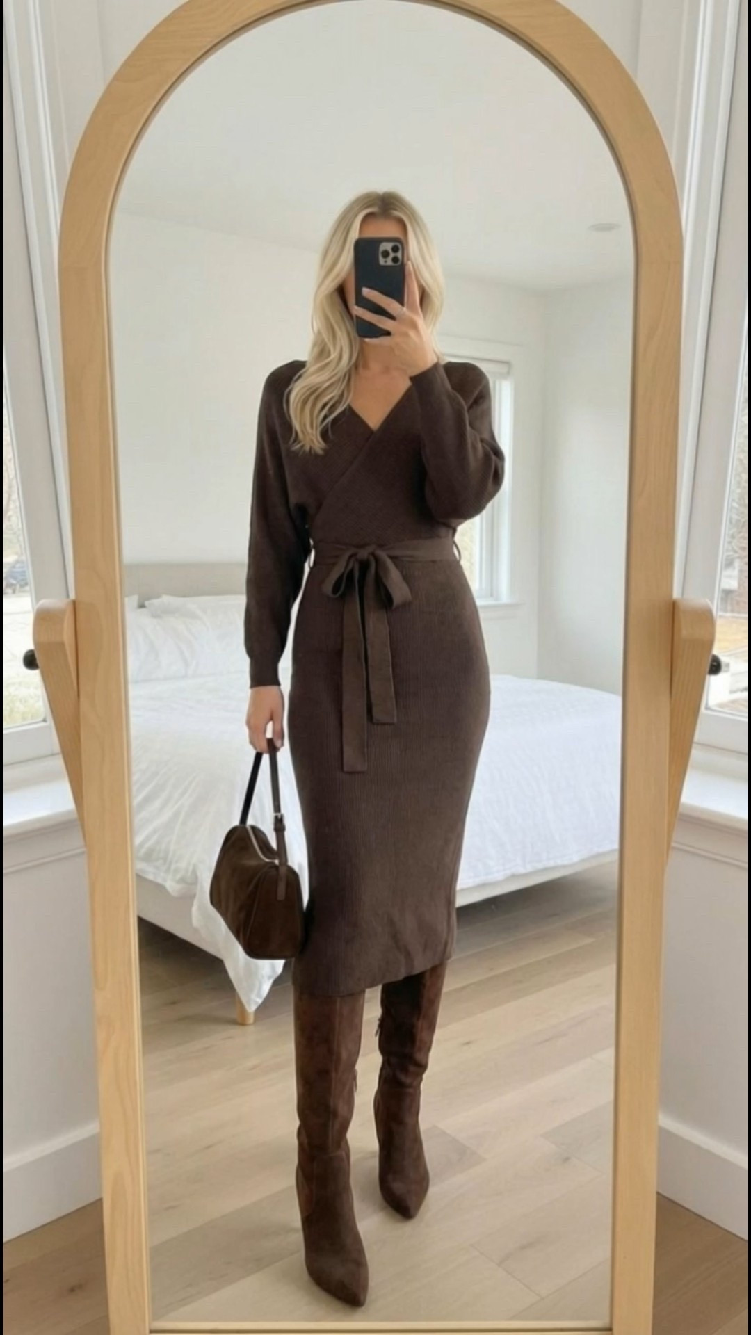 **Soft, chic, and so flattering 🤎✨**
This brown tie-front sweater dress is the perfect cozy-elevated look for winter — paired with tights, chocolate suede knee-high boots, and a matching bag for that rich, monochromatic moment. Warm, feminine, and effortless for dinner dates, holiday get-togethers, workdays, or weekend errands when you still want to look put together.

brown sweater dress, tie front dress outfit, monochrome brown look, chocolate suede boots, winter dress outfit, cozy chic style, neutral fashion inspo, Amazon outfit ideas, flattering winter dresses, warm toned outfit, knee high boots outfit.


#LTKHoliday #LTKmorningroutine #LTKgrwm
