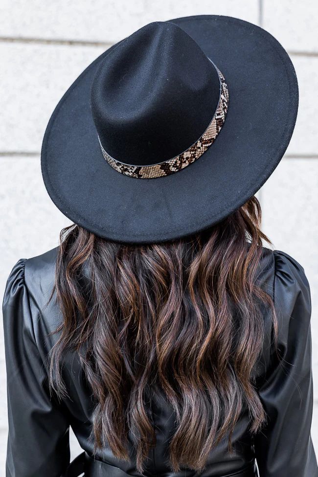 When He's Holding Me Black Snake Skin Banded Fedora Hat | Pink Lily