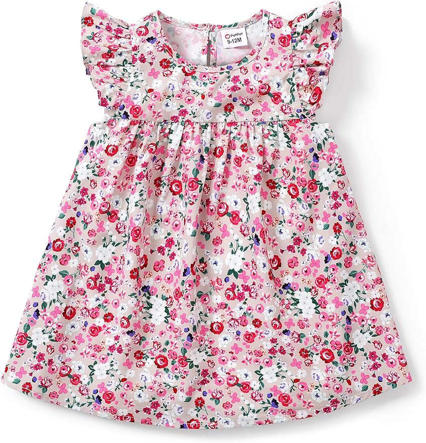PATPAT Baby Girl's Floral Dress Ruffle Sleeve Cute Playwear Round Neck Dresses | Amazon (US)
