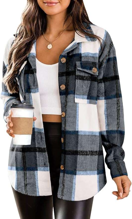 DOROSE Women's Long Sleeve Button Down Plaid Flannel Shirt Jackets Coats (Black, Small) at Amazon... | Amazon (US)