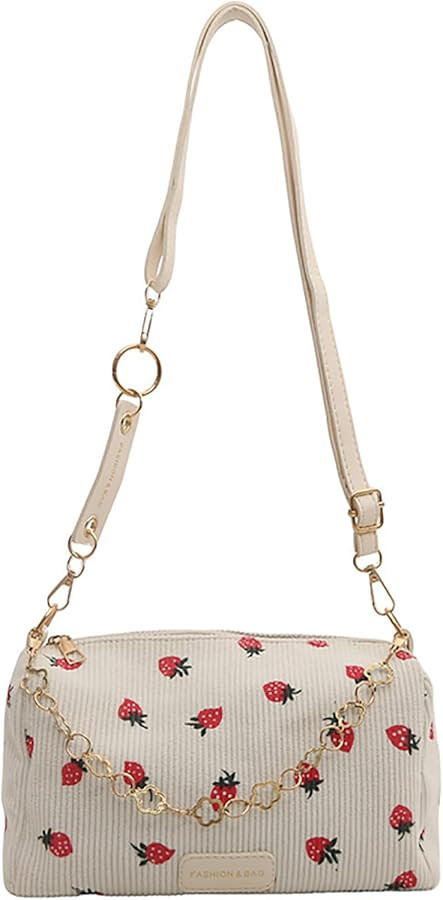Cute Crossbody Bag for Women Strawberry Purse Corduroy Tote Bag Fashion Chain Aesthetic Handbags ... | Amazon (US)