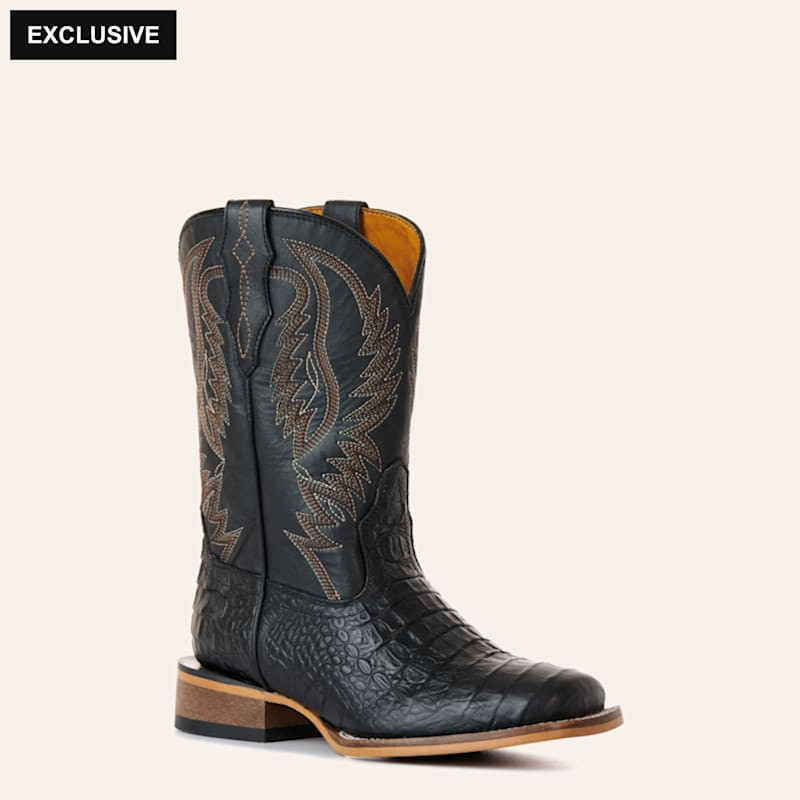 Cavender's Kids' Black Crocodile Print Wide Square Toe Cowboy Boots | Cavender's