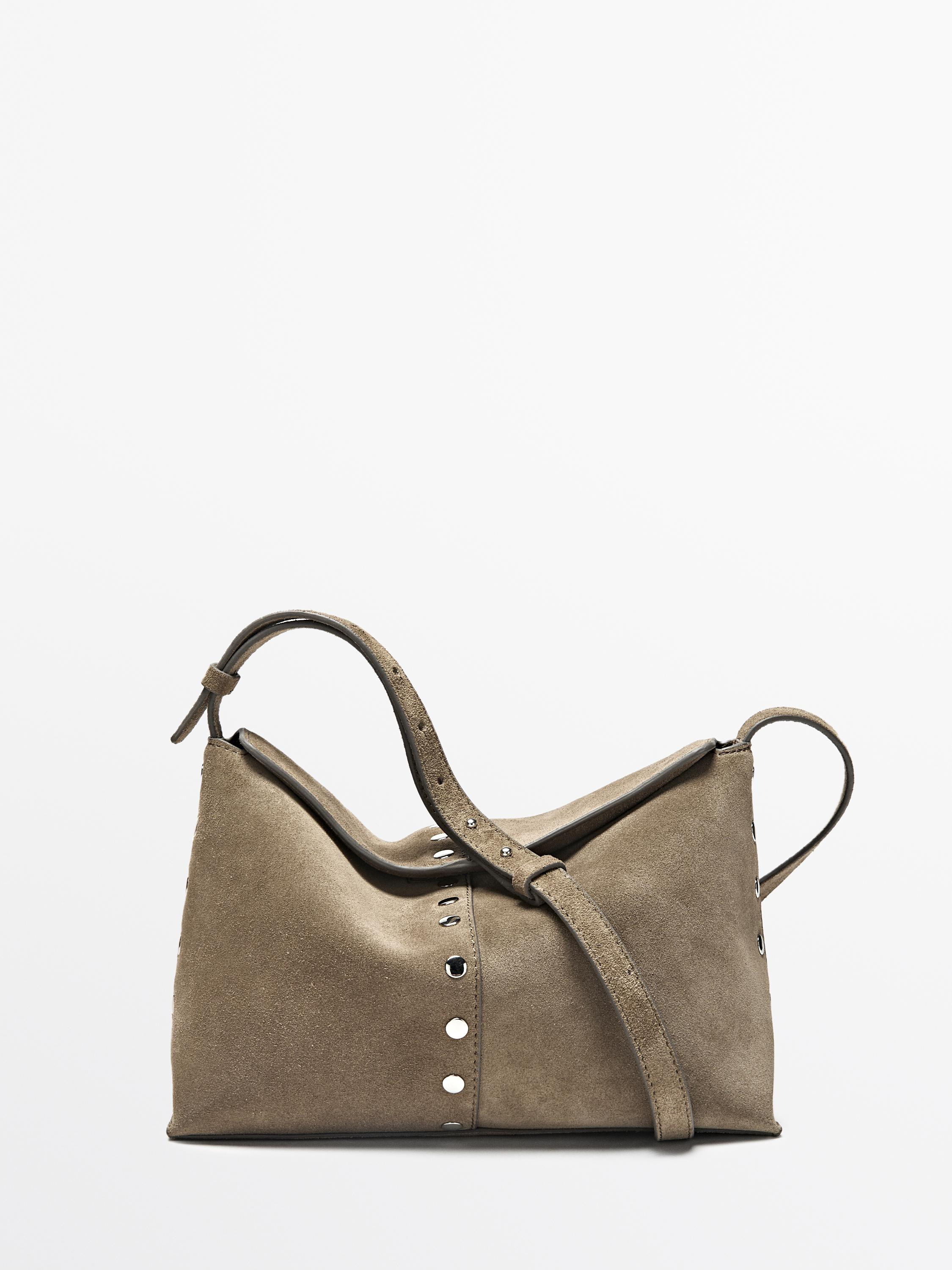 Split leather bag with stud details | Massimo Dutti UK