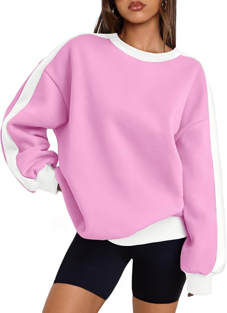 Trendy Queen Womens Oversized Sweatshirts Crewneck Hoodies Color Block Long Sleeve Pullover Fall ... | Amazon (US)