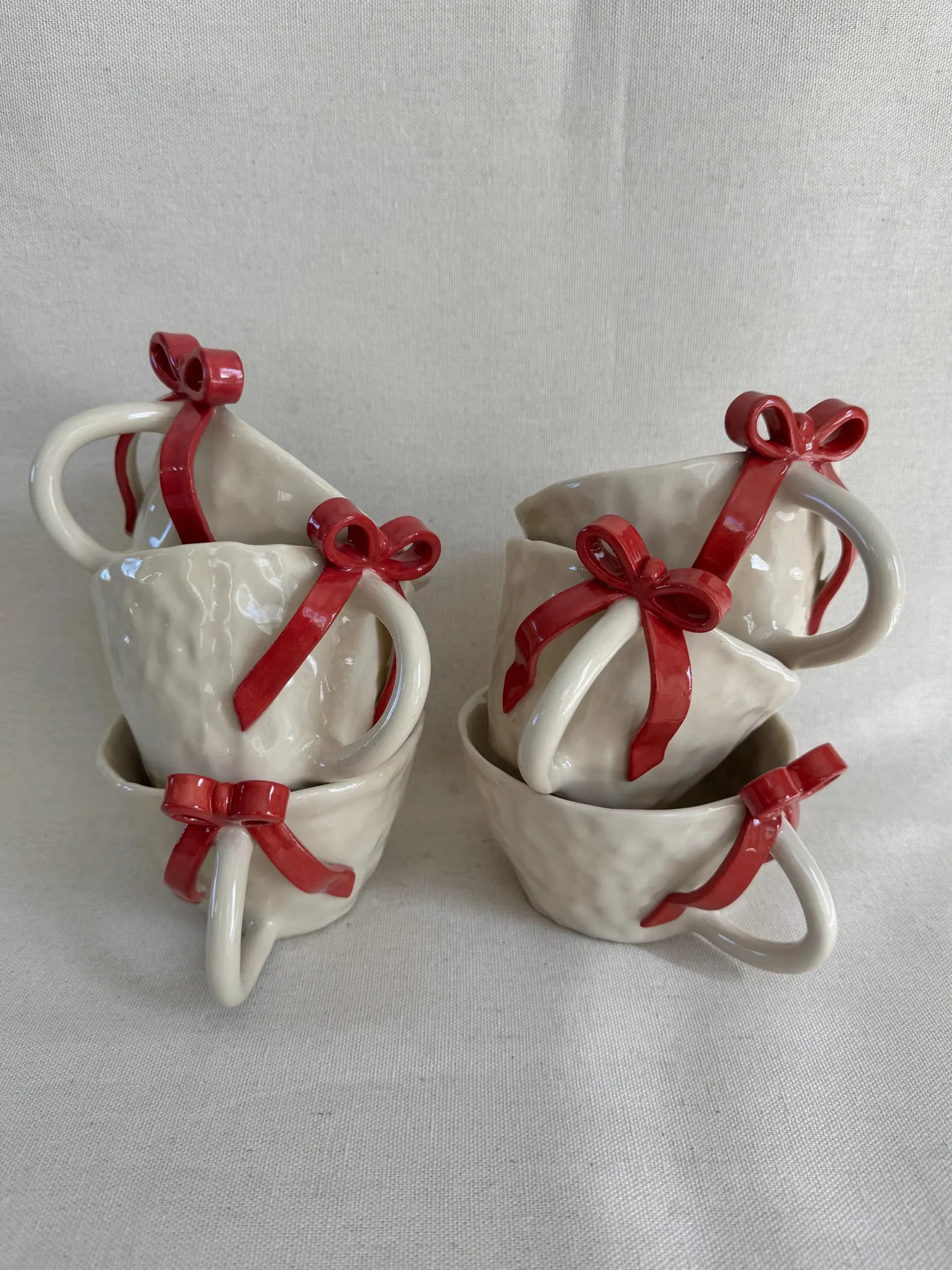 Handmade Ceramic Mug with Bow Pottery Cup Feminine Stoneware Gift for her Red bow Hand pinched Dr... | Etsy (US)