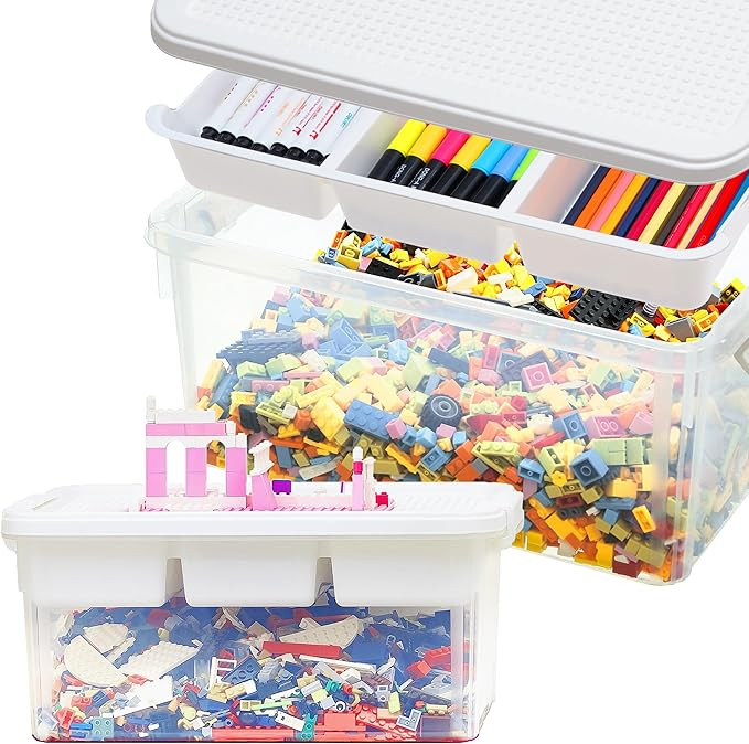 17 Quart Plastic Storage Bins with Lid Building Plate Dividers Block Storage Clear Art Supply Cra... | Amazon (US)