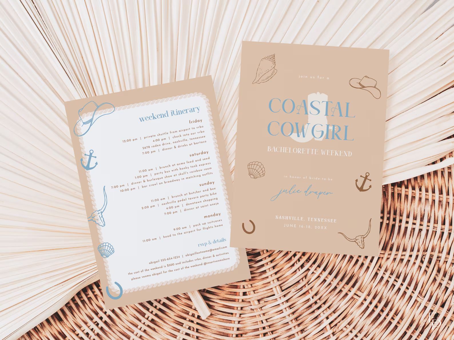 Coastal Cowgirl Bachelorette Weekend Invite and Itinerary Template NAOMI Collection - Etsy | Etsy (US)