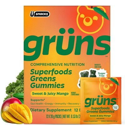 Grüns Adult Sugar Free Mango Superfoods Greens Gummies - 240g/12 Servings | Target