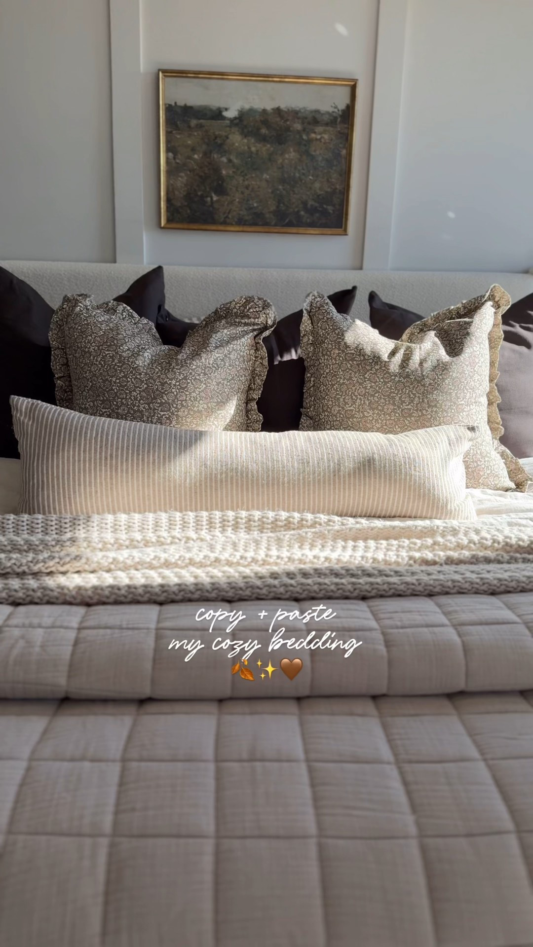 The secret’s out… 🍂✨
I’ve been waiting to share this fall bedding combo with you, and it’s officially live! 🛏️ From layered textures to the warm tones, it’s the kind of setup that makes you want to crawl into bed early with a candle lit and a good book. 🕯️

Steal my exact combo and make your bedroom the coziest corner in your home this season. 🍁
Would you go for neutrals or add a pop of color to your fall bedding?

#CozyFallHome #FallBedding #NeutralHomeVibes #CozyCornersCountAsSelfCare #BedroomInspo