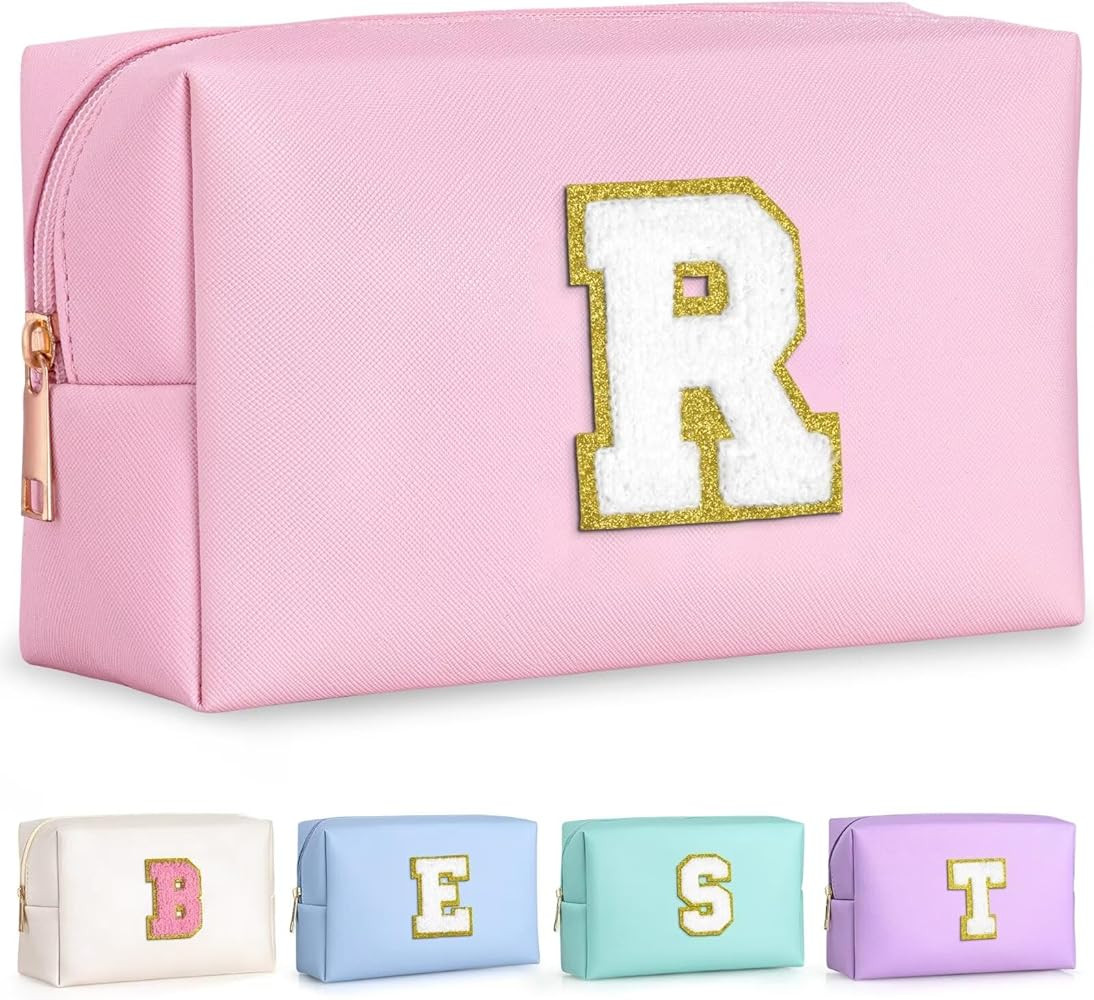 Cosmetic Travel Bags for Women, Preppy Small Makeup Bag, PU Leather Waterproof Toiletry Bag, Uniq... | Amazon (US)