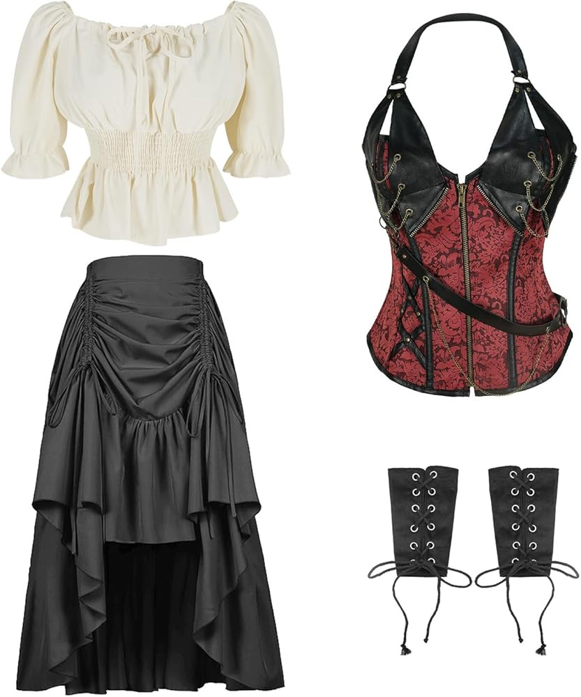 4 pcs Viking pirate Renaissance costumes for women steampunk costume Halloween victorian costumes | Amazon (US)