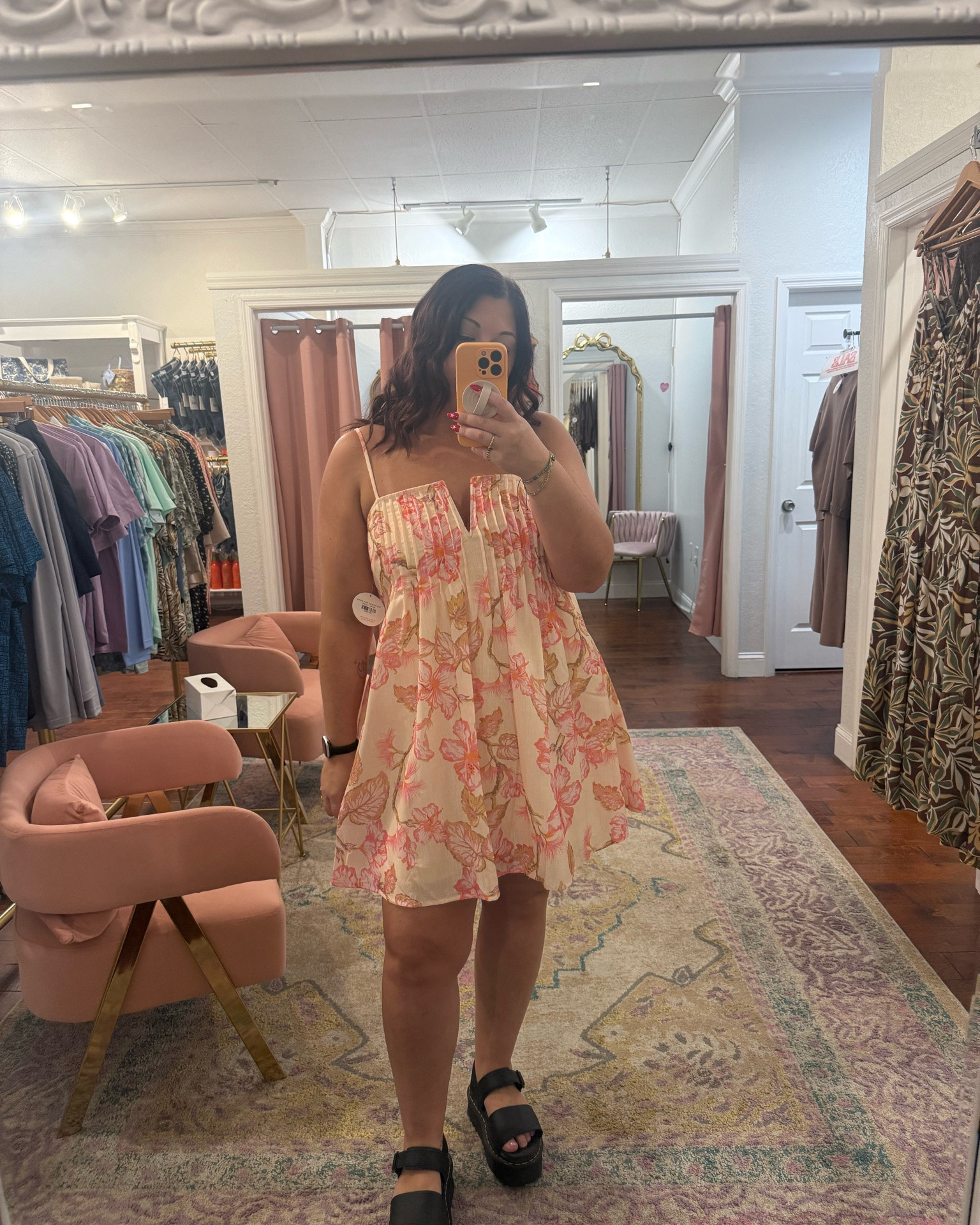 Flirty, flowy, and made for sunny days ☀️🌺 Paired this dreamy floral mini with my favorite platform sandals for the cutest casual summer look 💕 

Wearing a size large dress!

#LTKootd #LTKMidsize #LTKSeasonal