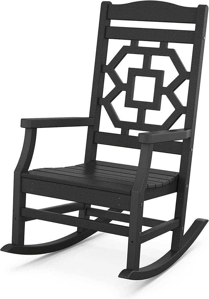 Martha Stewart by POLYWOOD Chinoiserie Outdoor Rocking Chair, Black, Durable HDPE All-Weather Pat... | Amazon (US)