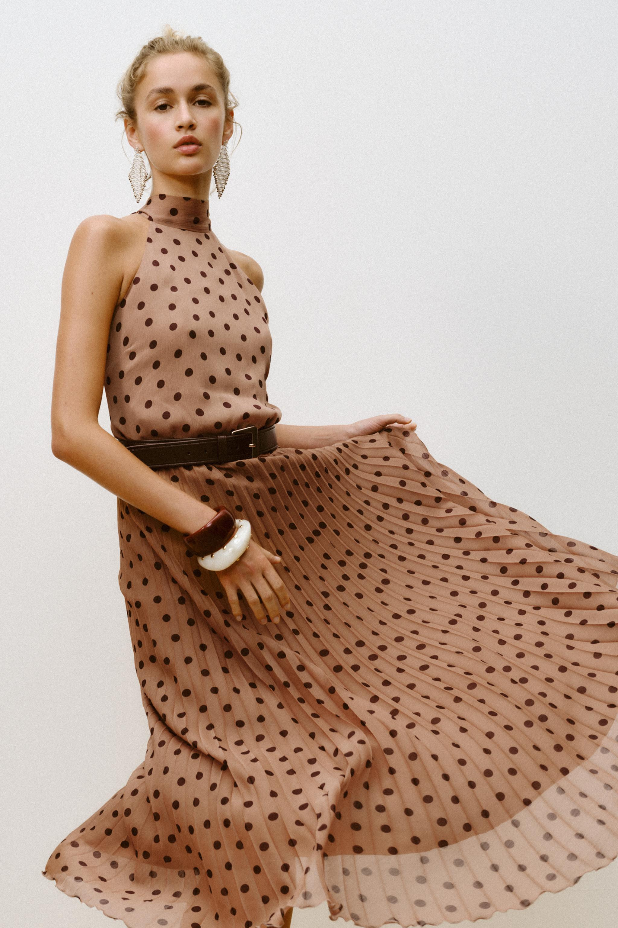 POLKA DOT MIDI DRESS WITH BELT | Zara UK