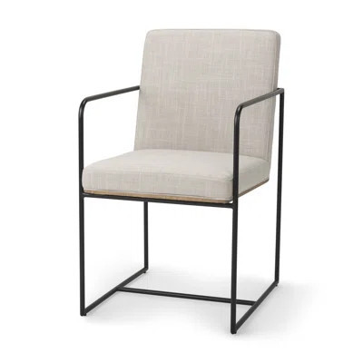 Beige and Black Upholstered Cushion And Metal Dining Arm Chair | Wayfair North America