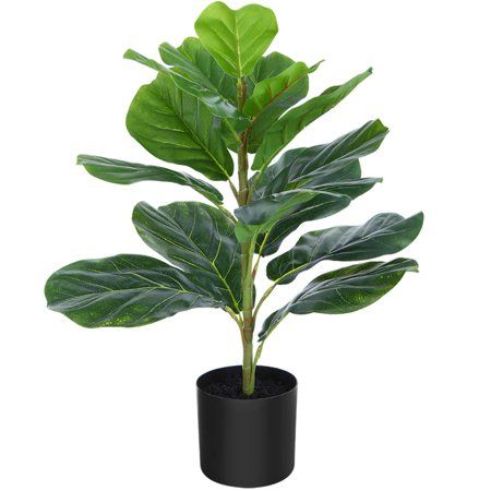 CROSOFMI Artificial Mini Fiddle Leaf Fig Tree 22 Inch Fake Ficus Lyrata Plant with 15 Leaves Faux Pl | Walmart (US)