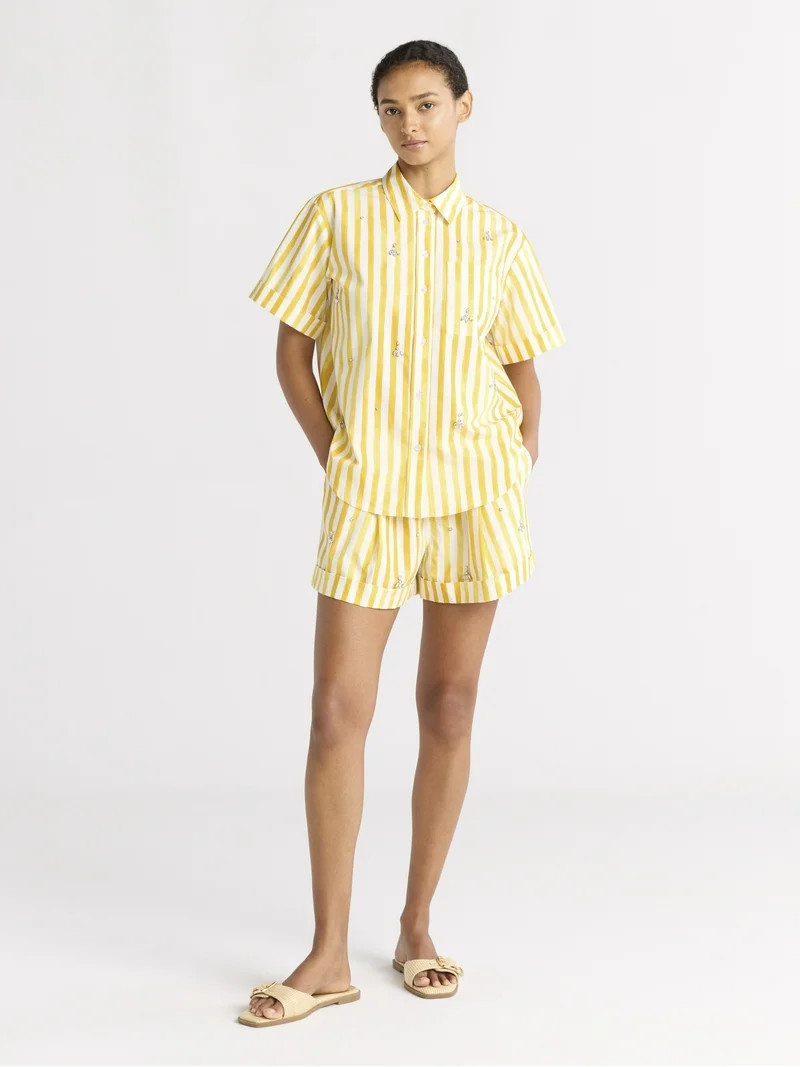 Free Assembly Women's Embellished Cotton Button Up Shirt, Sizes XS-XXL | Walmart (US)