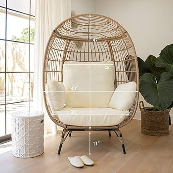 Barton Oversized Egg Chair Cushion Wicker Basket Chair Canopy Stationary Egg Seat Patio Chair Bas... | Amazon (US)