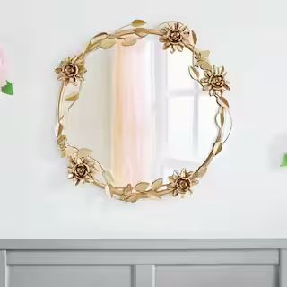 StyleWell Kids Medium Round Ornate Gold Leaf Mirror with Flowers and Butterflies (24 in.) 21MJG23... | The Home Depot