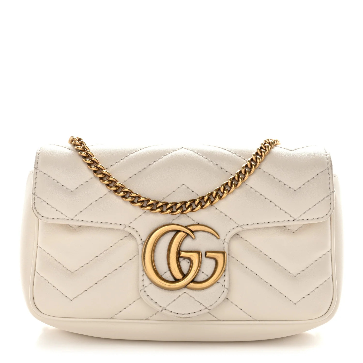 Calfskin Matelasse Super Mini GG Marmont Shoulder Bag White | FASHIONPHILE (US)