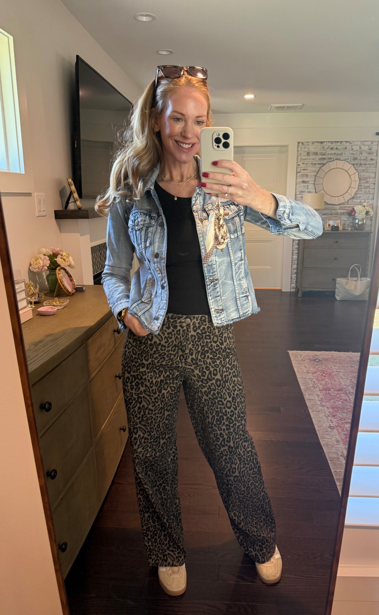 These are the most comfortable leopard jeans! 
They run big so I sized down to a 27

#LTKOver40 #LTKSeasonal #LTKStyleTip