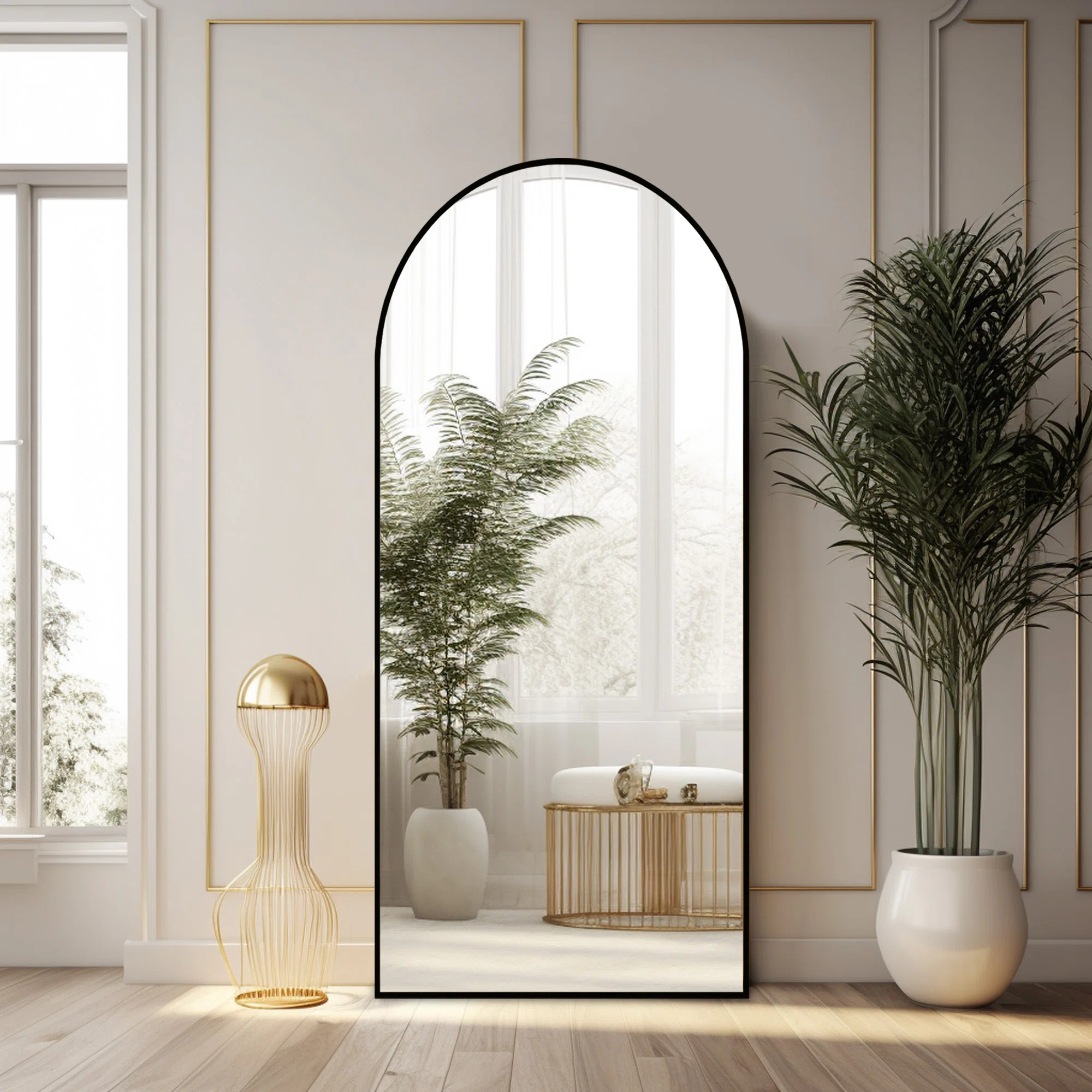 Ebern Designs Arched Full-Length Mirror, Aluminum Alloy Frame, Tempered Glass Floor Mirror & Revi... | Wayfair North America