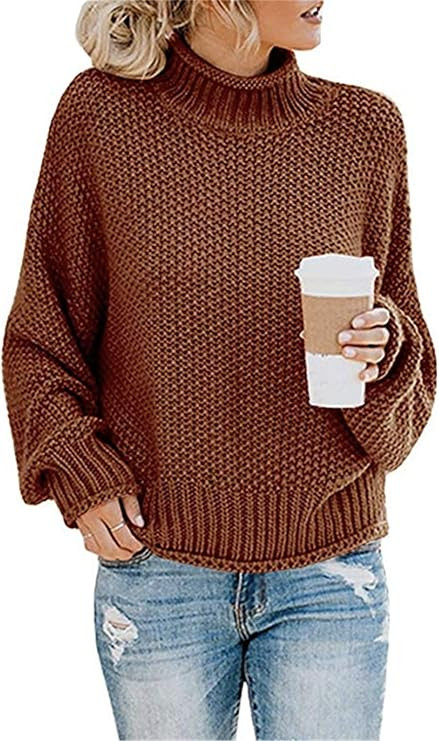 YHBAO Women's Turtleneck Sweaters Long Batwing Sleeve Oversized Chunky Knitted Pullover Tops | Amazon (CA)
