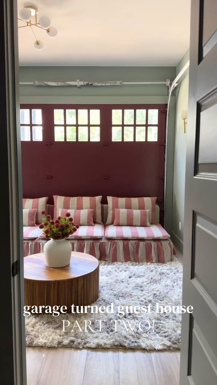 Our Garage Turned Guest House 💚 
Living Room Color- Heather Gray {Benjamin Moore} Bedroom Color- Oyster Bay (Sherwin Williams} Garage Door- Mix of Brinjal {Farrow and Ball} and Cordovan (Sherwin Williams}
Sofa Cover- Bemz

#LTKHome #LTKxMadewell #LTKdayinmylife