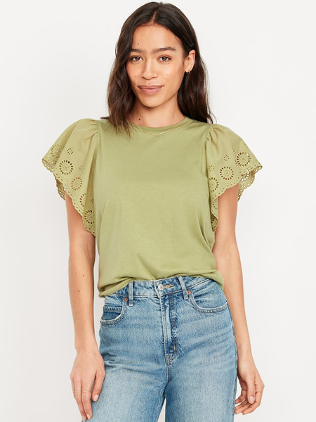 Cutwork-Sleeve Mixed Fabric Top | Old Navy (US)