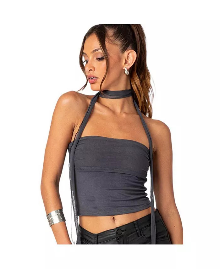 Edikted Women's Gathered two piece mesh scarf top - Macy's | Macy's