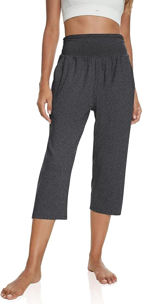 UEU Women's High Waist Capri Pants Casual Loose Fitting Yoga Pants Comfy Lounge Workout Capris Sweat | Amazon (US)