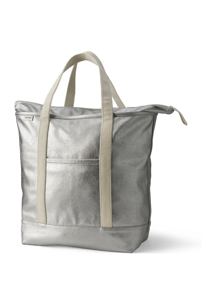 Large Coated Metallic 5 Pocket Zip Top Canvas Tote Bag - Lands' End - Metallic | Lands' End (US)