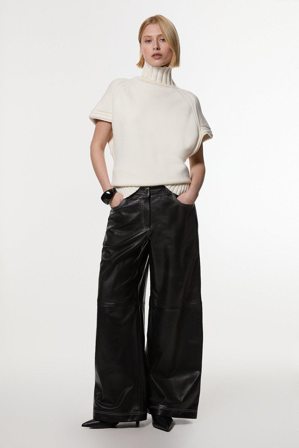 Leather Contrast Stitch 5 Pocket Straight Leg Jeans | Karen Millen | Karen Millen UK + IE + DE + NL