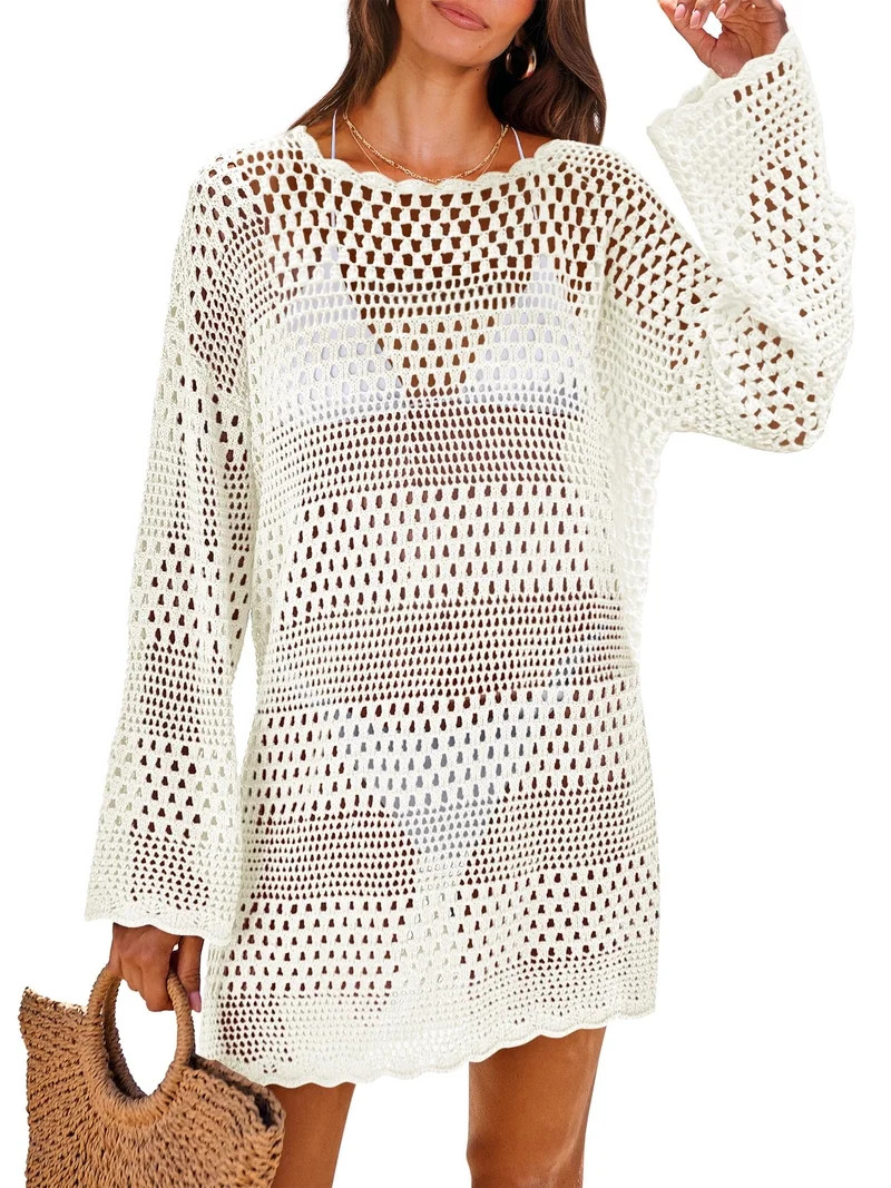 ANRABESS Women Swimsuit Crochet Swim Cover Up 2026 Summer Bathing Suit Swimwear Mesh Knit Beach D... | Walmart (US)