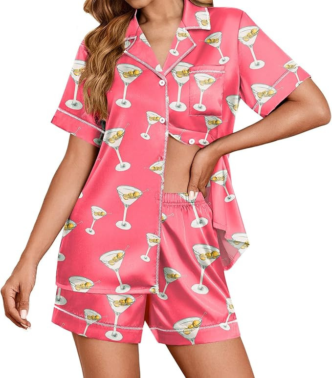 Ekouaer Womens Satin Silk Pajamas Set Short Sleeve Sleepwear Button Down Top and Shorts Loungewea... | Amazon (US)