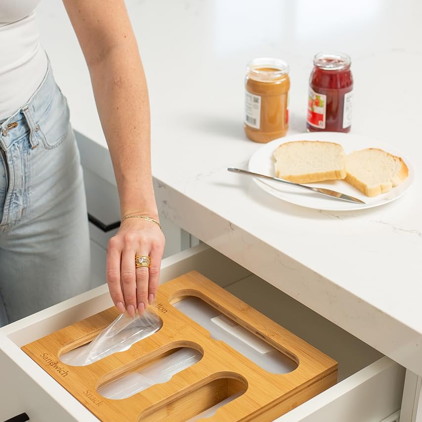 Ackitry Ziplock Bag Storage Organizer for Kitchen Drawer, 5 Pc Bamboo Premium Food Storage Bag Or... | Amazon (US)