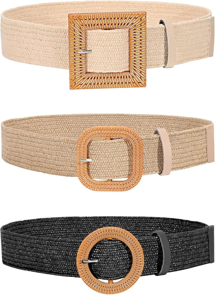 JASGOOD Straw Woven Elastic Stretch Belts Women Raffia Dress Waist Band Boho Ladies Braided Dress... | Amazon (US)